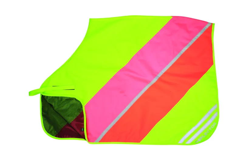 Hy Equestrian Reflector Quarter Mesh Exercise Sheet - Yellow/Pink/Orange-1